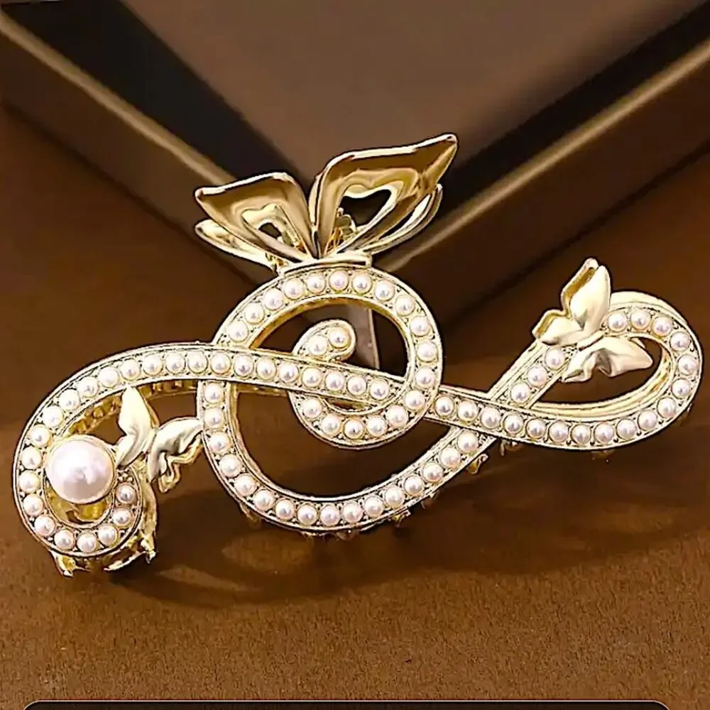 Gold Pearl Music Note Hair Claw Hair Accessory